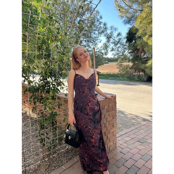 SLATE & WILLOW Red Purple Ruched Floral Side Slit Scoop Neck Dress size 0 - Picture 16 of 16